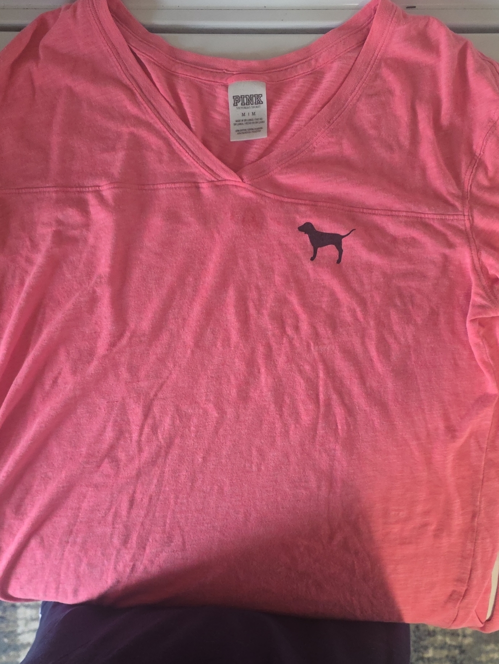 PINK Victoria's Secret Coral-Pink V-Neck Tee with Logo Tag
